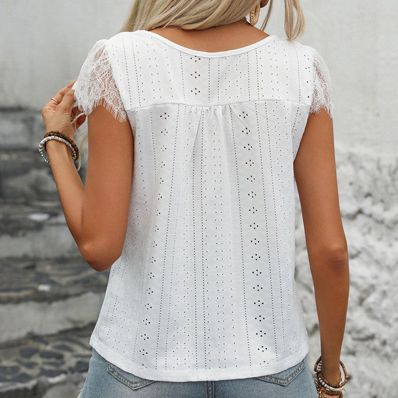 Aurea Lace Trim V-Neck Tee