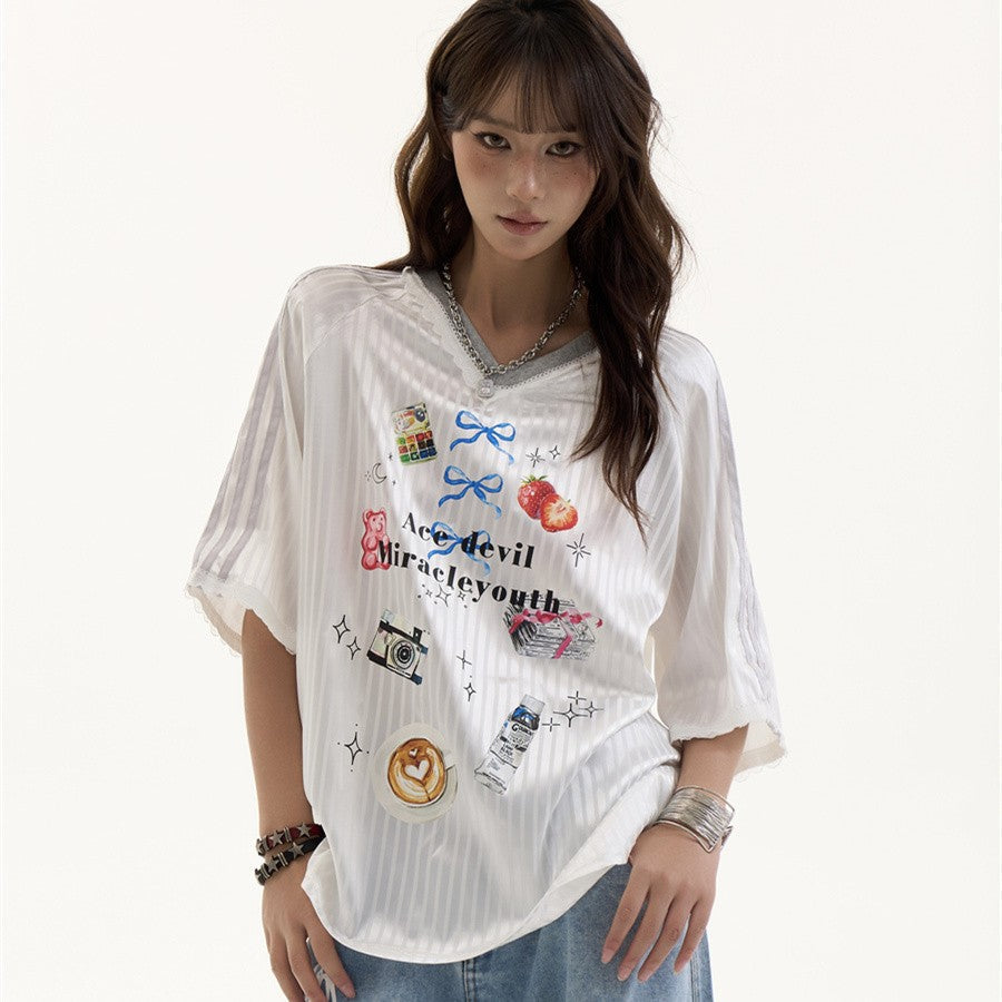Elodie Retro V-Neck Graphic Tee