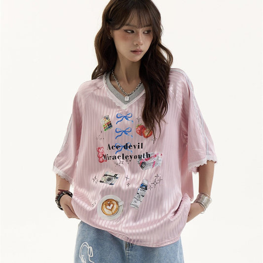 Elodie Retro V-Neck Graphic Tee