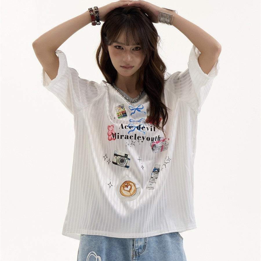 Elodie Retro V-Neck Graphic Tee