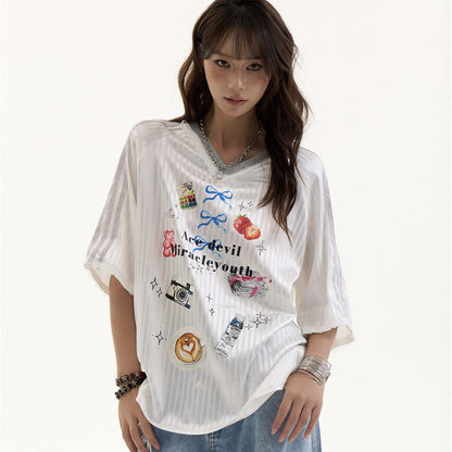 Elodie Retro V-Neck Graphic Tee