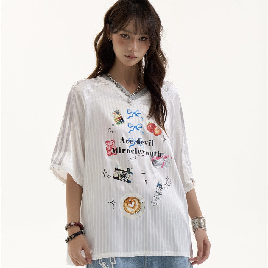 Elodie Retro V-Neck Graphic Tee